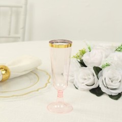 5 oz Transparent Blush with Gold Rim Plastic Champagne Disposable Glasses Party