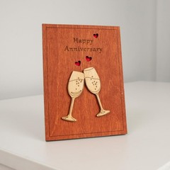 Wooden Happy Anniversary Card with Holder – Unique Wedding Keepsake Gift