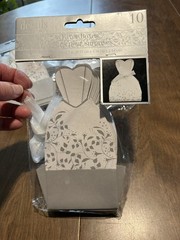 Wedding Engagement Favor Boxes Bridal Dress Silver & White 7 Packs of 10 NIB