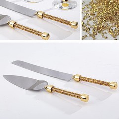 Beautiful Champagne Flutes Set with Rhinestone Knives for Wedding Celebrations