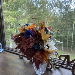 Bridal Wedding Bouquet Lovely Budget Minded Faux Bubble Pearl Blue + Fall Colors
