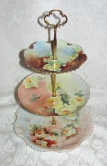 Custom Three Tier Tea Party Cake Stand Made With Antique Hand Painted Plates