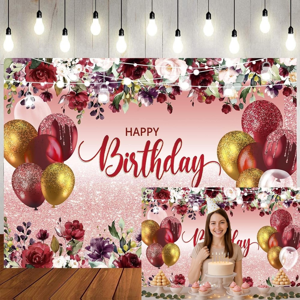 7x5ft Happy Birthday Decorations Women Girls Birthday Party Backdrop Glitter …