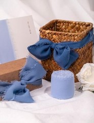 Chiffon Ribbon, Dusty Haze Pastel Blue 1.5»x21Yd Frayed Fringe Silk Dusty Blue