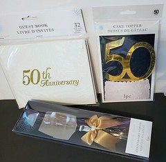 50th WEDDING ANNIVERSARY GUEST BOOK, CAKE SERVER, CAKE TOP 3PC SET Victoria Lynn