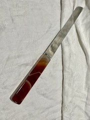 12-3/4” Long Wedding Cake Knife w Banded Carnelian Agate Handle Red/Orange