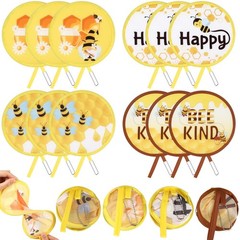 Marsui 12 Pcs Bee Round Foldable Hand Fan Summer Happy Themed Colorful