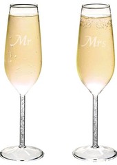 Mr & Mrs 2 Champagne Glasses Crystal Filled Stems Flutes Wedding Bride Groom