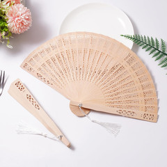 50 Set Sandalwood Fan Wooden Hand Fan Baby Shower Party Favors with Organza Bags