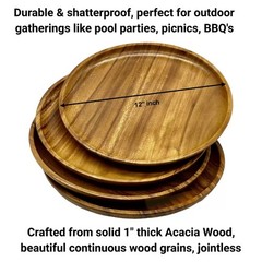 Wrightmart Set Of 4 12 Inch Round Acacia Wood Dinner Plates Solid Hardwood