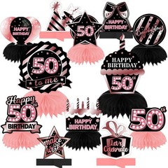 Happy 50th Birthday Rose Gold and Black Table Honeycomb Centerpieces Balloons…