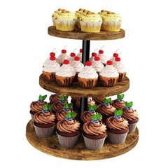 3 Tier Cupcake Stand,Wood Durable Cupcake Tower,Round Serving Display Round-1