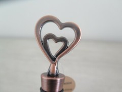 One Love, One Heart Copper Wine Bottle Stopper in Burlap Bag $25