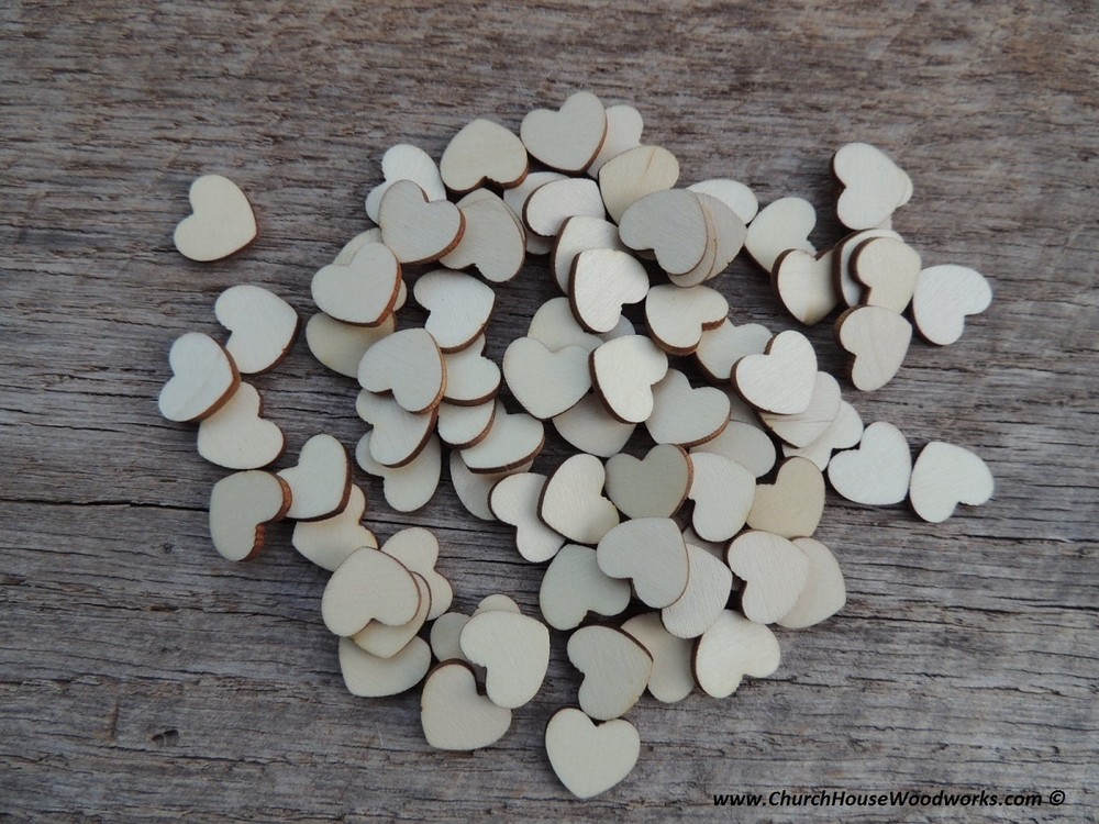 100 qty 1/2″ Blank Light Wood Hearts Table Confetti Wooden Wedding Heart Shape