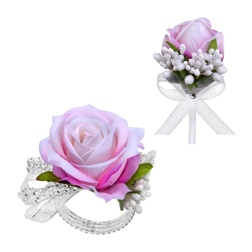 2Pcs Rose Corsage Wristlet and Boutonniere Set, Artificial Wrist Corsage Brac…