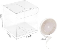 45 Pack 3x3x3 Inches Clear Favor Boxes with Ribbons, Transparent Plastic Cube…