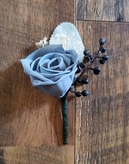 Dusty Blue Navy Sunflower Sola Wood Cascade Bridal Bouquet & Wedding Flowers