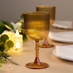 12 AMBER GOLD Plastic Wine Glasses Vintage Ribbed Pattern Events Decorations