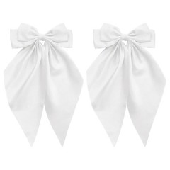 2pcs White Satin Long Tail Hair Bows Large Silky Ribbon Bowknot Hair Clips fo…