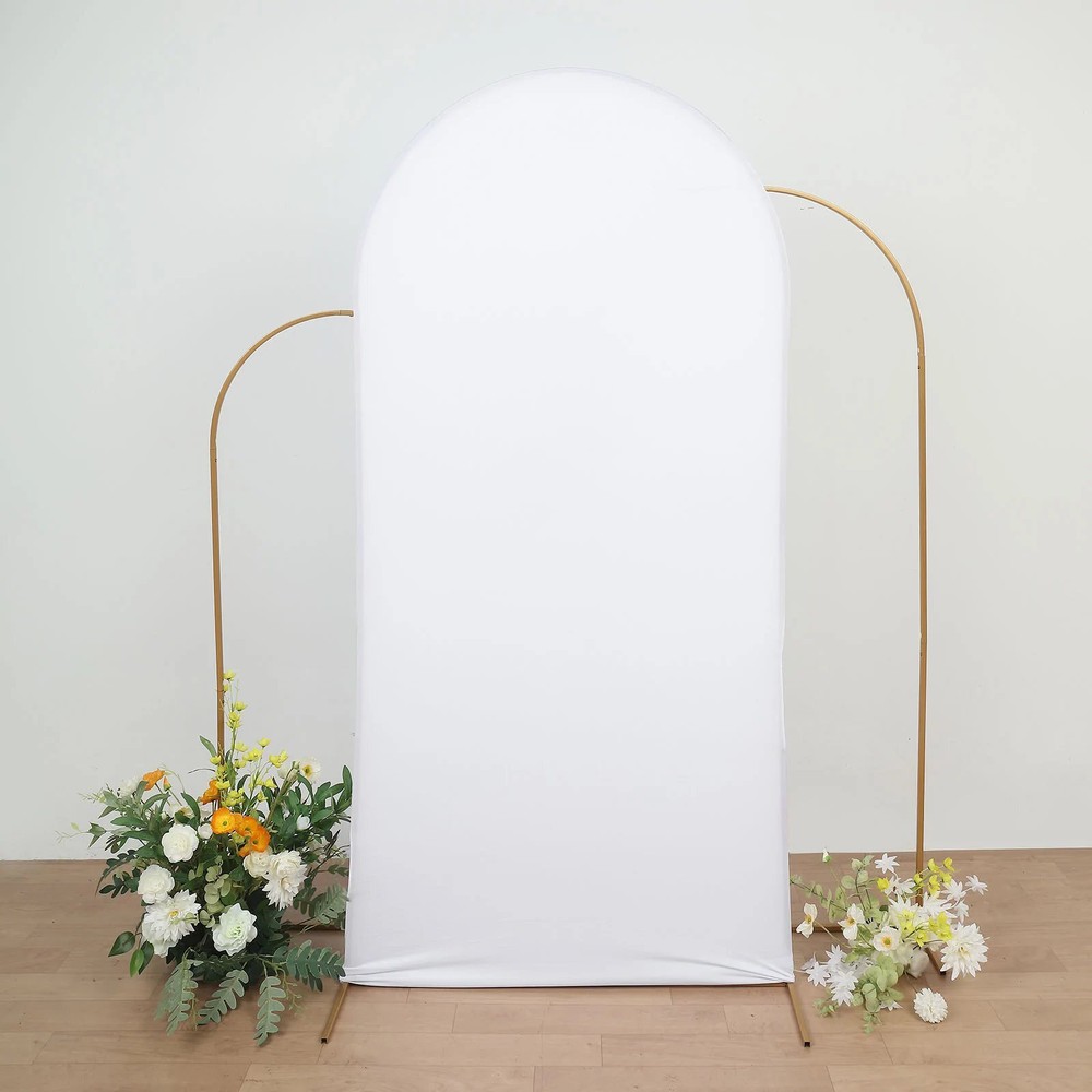 7 ft WHITE Matte Fitted Spandex Round Top Arch Backdrop STAND COVER Party