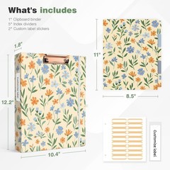 Ospelelf Binder 3 Ring 1 Inch, Round Ring Clipboard Binder for Letter Size Pa…