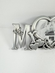 Silver WEDDING PICTURE FRAME MR & MRS metal Mantle Desk Shelf 8″ Malden Intl.