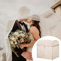 Crystal Card Box with Heart Lock, 10.7″ x 8.3″ x 11″ Wedding Card Box Gold