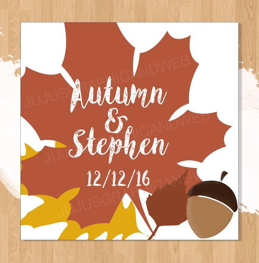 20 Personalized Fall Wedding Favor Labels/Square Stickers (1.8×1.8″) Glossy
