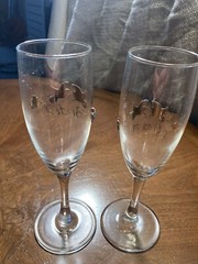 Rawcliffe Toasting Champagne Flutes Bride & Groom Pewter Doves And Flowers VTG