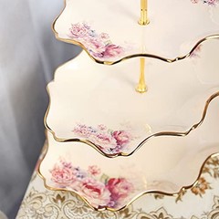 3-Tier Floral Royal Cupcake Stand, Vintage Fruit Plate with Gold Trim,