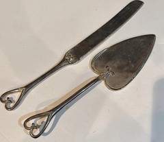 Studio His & Hers Cake Server & Knife Heart Metal Silver Plated Wedding