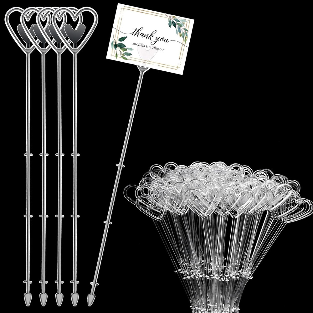 100 Pcs Heart-Shaped Plastic Floral Picks – Clear Card Holders for Floral Arrang