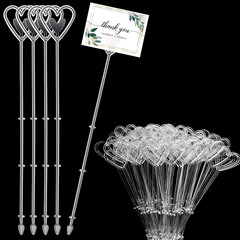 100 Pcs Heart-Shaped Plastic Floral Picks – Clear Card Holders for Floral Arrang