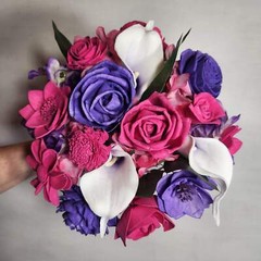Fuchsia Purple Rose Calla Lily Bridal Wedding Bouquet Accessories