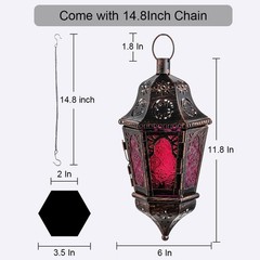 DECORKEY Lantern Decorative Indoor & Outdoor, 13.6’’ Moroccan Style Purple