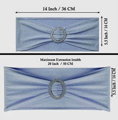 100 Dusty Blue Spandex Stretch Chair Sashes Bow with Slider Buckle Wedding Decor