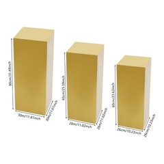 3-Pc Gold Iron Display Pedestal Stands Cuboid Set for Wedding Party