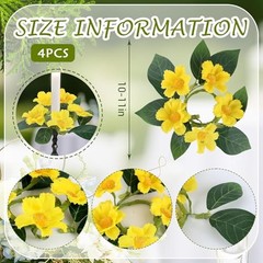PCS Spring Daisy Taper Candle Rings Wreaths 1.38″ Mini Spring Summer 4 Yellow
