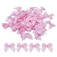 100Pcs Mini Gingham Ribbon Bow 1″ Checkered Ribbon Bows Pink and White