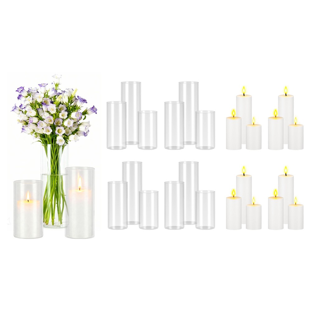 Uimoso Set of 24 Pillar Candles with Glass Vases, 2.6″x4.7″/5.9″/7.9″