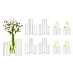 Uimoso Set of 24 Pillar Candles with Glass Vases, 2.6″x4.7″/5.9″/7.9″