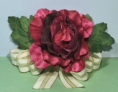 Large Deep Red Velveteen Silk Rose & Bow Corsage Princess «Kachi» Garden Flower