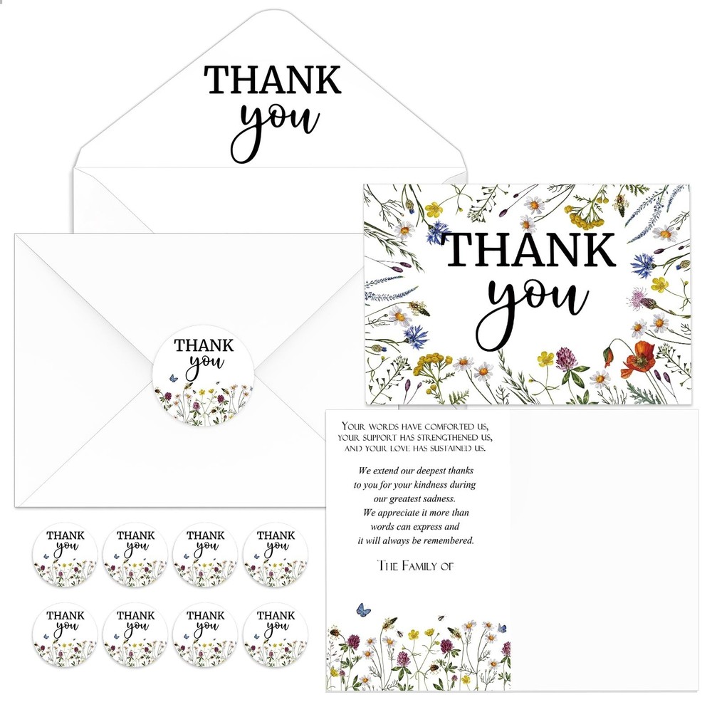 Marspark 25 Pack Sympathy Thank You Cards for Funeral with Envelopes Sticker …