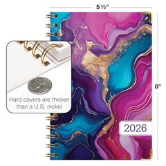 HARDCOVER 2026 Planner, 5.5″x8″: 14 Months 5.5″ x 8″ Pink Purple Marble