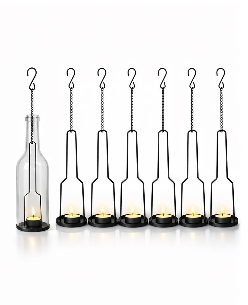 AceList 6 pakes Wrought Iron Hanging Pack of 6, 3.0″ Diameter – Black