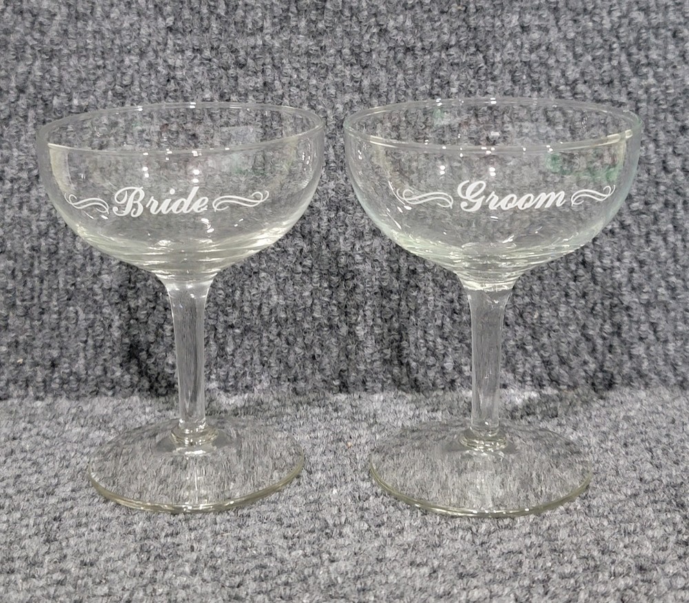 Bride And Groom Clear Glass Goblets