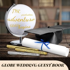 Saypacck World Globe Guest Book with 4 Pens silver stand, blank globe