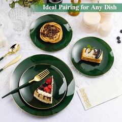 175 Pieces Green Gold Plastic Dinnerware Set, Green and Gold Disposable Plates