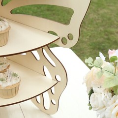24″ NATURAL 3 Tier Butterfly Wooden CUPCAKE Dessert STAND Party Event Supplies