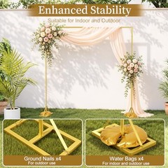 8FT Square Backdrop Stand Heavy Duty, Gold Metal with Triangle Base. Metal